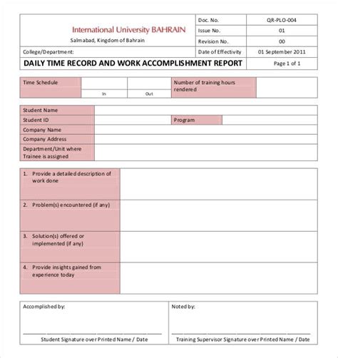 Daily Report Template Excel Denah