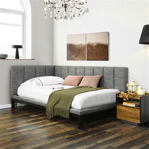 L Shaped Twin Low Profile Platform Bed Gray Cipacho Wooden Platform