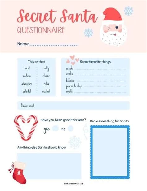 7 FREE Printable Secret Santa Questionnaires Forms Tags DIY