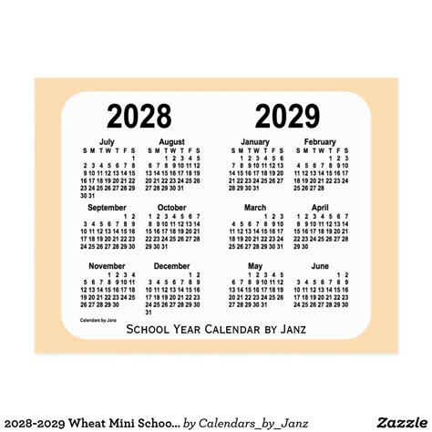 2028 2029 Wheat Mini School Calendar By Janz Postcard School Calendar