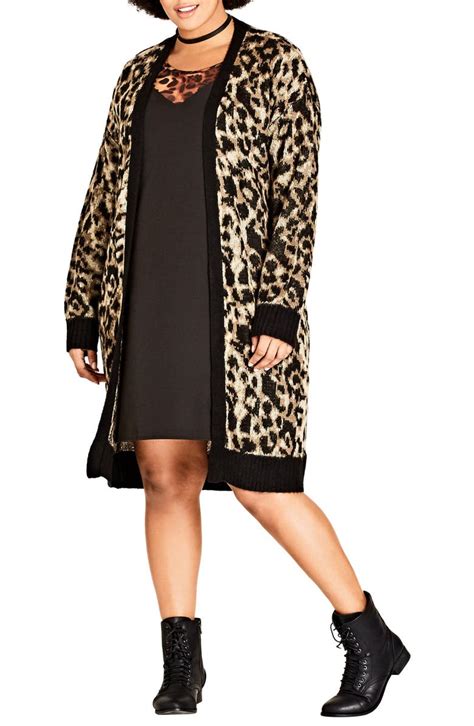 City Chic Leopard Print Long Cardigan Plus Size Nordstrom