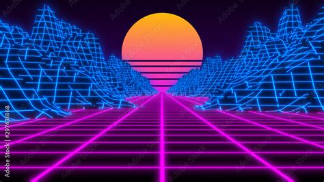 Synthwave Wireframe 80s Retro Futurism Vaporwave Background 3d