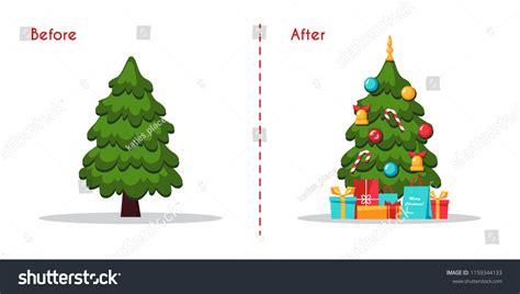 Christmas Tree Before After Decoration Flat Stock Vector Royalty Free