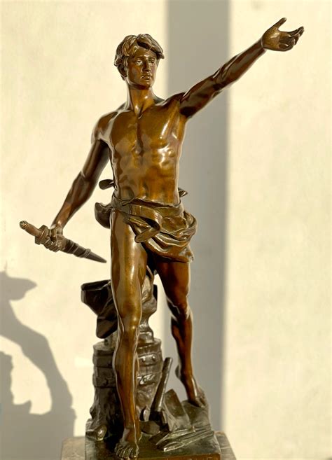 Muscular Nude Male Bronze After Eugene Marioton Bronze Statue At 1stDibs