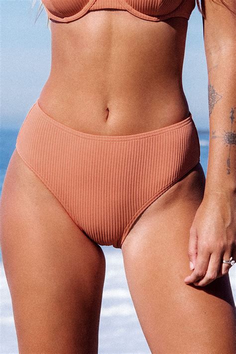 Ribbed Sunburst Rib Mid Rise Hipster Bikini Bottom