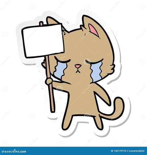 Sticker of a Crying Cartoon Cat Stock Vector - Illustration of icon