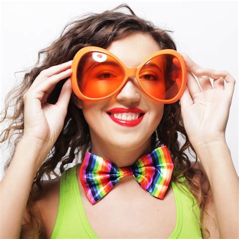 Premium Photo Woman Wearing Big Bright Sunglasses