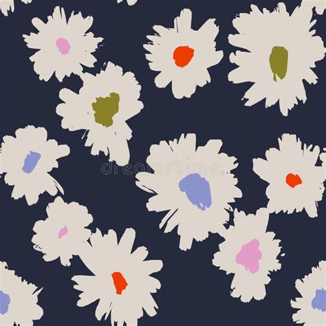 Abstract Contemporary Seamless Pattern With Hand Drawn Flower Shapes