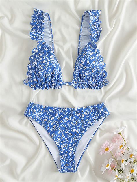Teen Girls Ditsy Floral Print Frill Trim Bikini Swimsuit Artofit