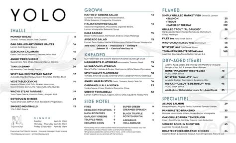 YOLO Restaurant menu in Fort Lauderdale, Florida, USA