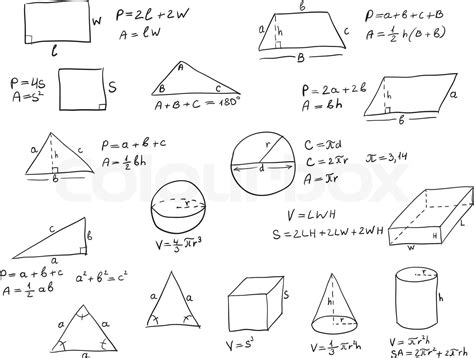 background  hand written geometry formulas  geometric shapes