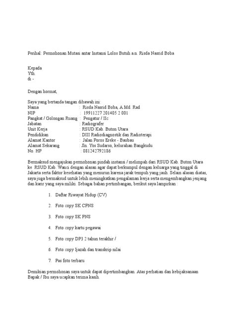 Contoh Surat Permohonan Pindah Pns Id