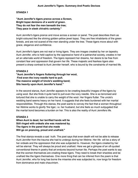 Literary Devices In Aunt Jennifer Tiger at Mia Stapleton blog