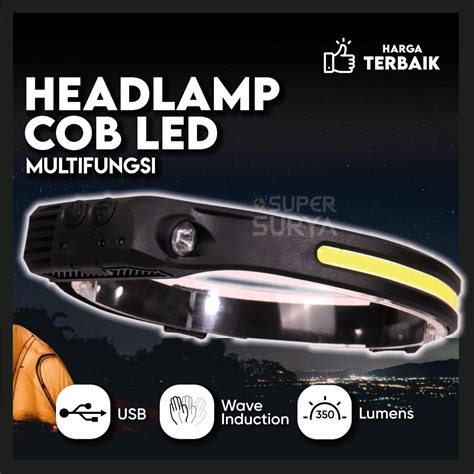 Jual Senter Kepala Super Terang Headlamp Led Mode Cahaya Cob Sensor