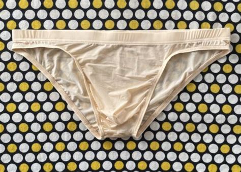 Men S Sexy Beige Size M Thin Sheer Unlined Bikini Swim Brief Swimsuit EBay