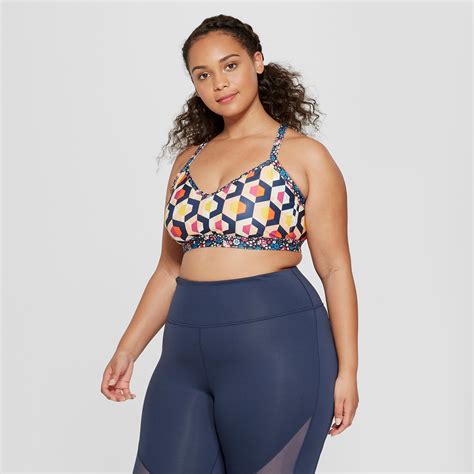 Women S Plus Size Printed Mixed Sports Bra Joylab Bold Collage Peach 4x Orange Plus Size