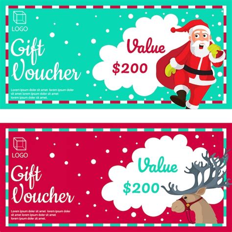 Vales De Regalo De Navidad Con Santa Claus Y Reno Vector Premium