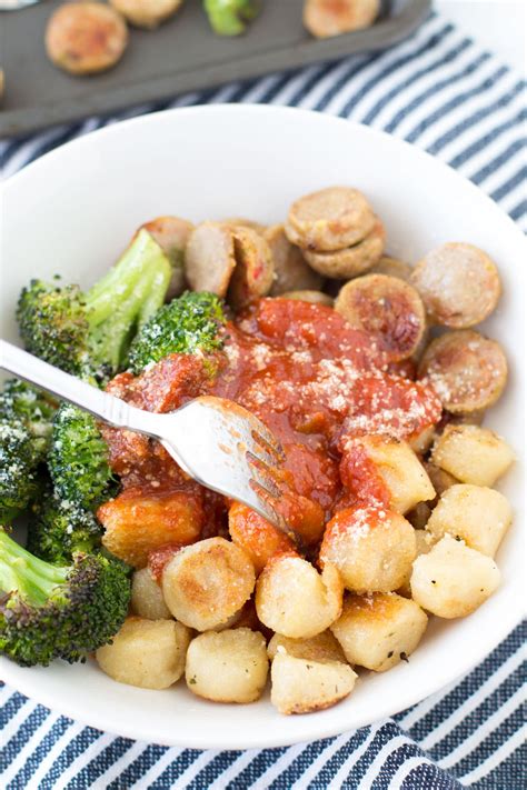 Sheet Pan Trader Joe S Cauliflower Gnocchi With Chicken Sausage Broccoli