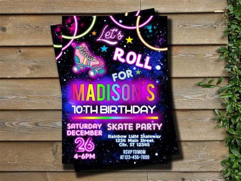 Roller Skating Birthday Invitation Lets Roll Roller Skate Party