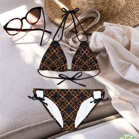 Geometric Bikini Set Sexy Black String Bikini Orange And Black
