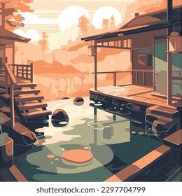 Japanese Hot Spring Onsen Vector Illustration Stock Vector Royalty Free Shutterstock