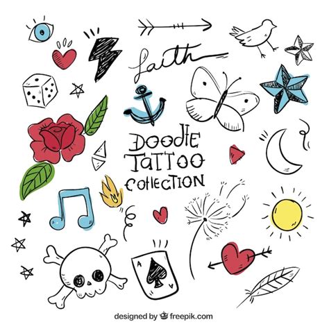 Doodles set of colored tattoos | Free Vector