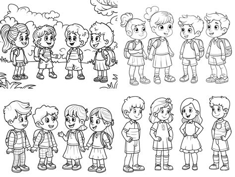 Funny Cartoon Coloring Page for Kids Classmate Meeting Adventure ...