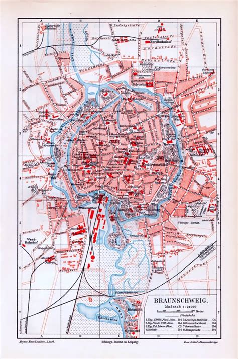 Braunschweig Stadtplan Ca 1893 Original Der Zeit Archiv Historisch