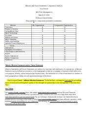 MGT521r14 Mission And Vision Comparison Table Wk2 Docx Mission And