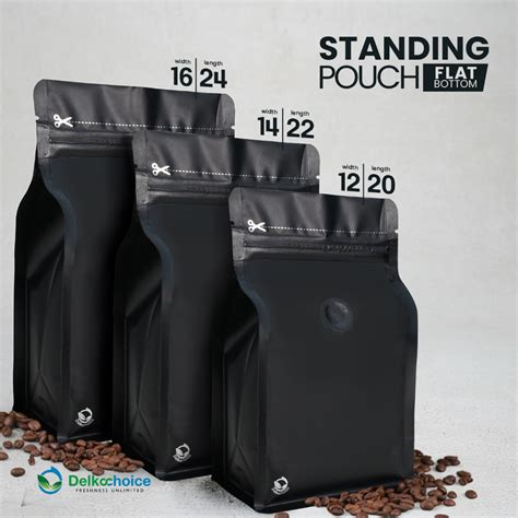 Jual STANDING POUCH FLAT BOTTOM HITAM VALVE KEMASAN ZIPLOCK