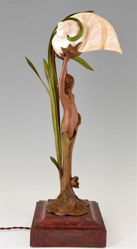 Art Nouveau Lamp With Nude Seashell And Leaves Deconamic