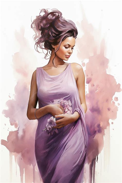 Premium Photo | Pregnant girl watercolor drawing purple tones