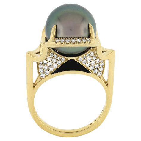 Angie Marie 18k Gold 13mm Tahitian Pearl Diamond Black Enamel Isis