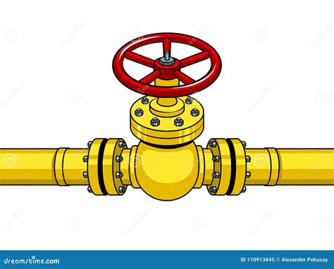 Yellow Gas Pipe With Red Valve Pop Art Vector Stock Vector