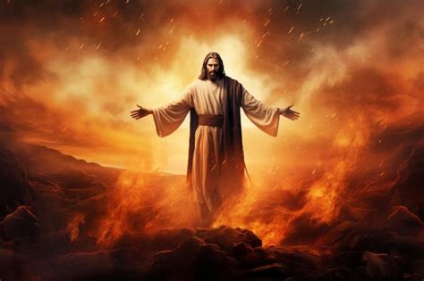 Premium Ai Image Jesus Standing In The Middle Of A Fire