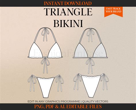 Triangle Bikini Drawing Bikini Fashion Flat Fashion Design Template Tech Pack Template Swimwear