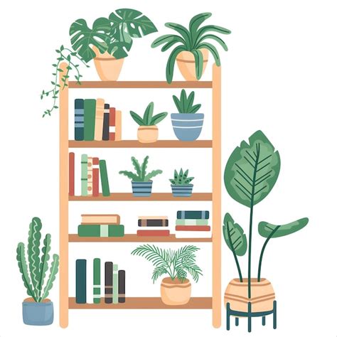 Green Plants And Books On Bookshelf Premium Ai Generated Image