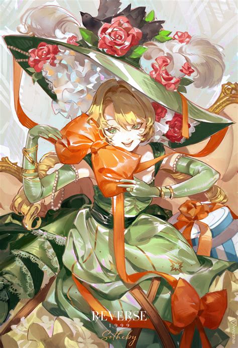 Sotheby Reverse 1999 Highres 1girl D Bare Shoulders Blonde Hair Bow Character Name