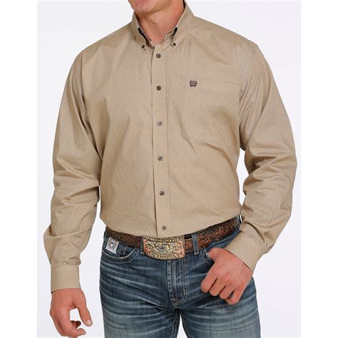 Cinch Men S Long Sleeve Print Button Down Shirt Khaki Cwesternwear