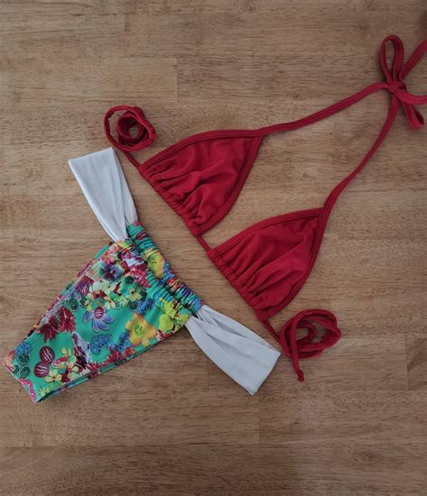 Red Brazilian Bikini Set Brazilian Sliding Bottom Padded Etsy Hong Kong