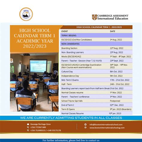 High School Calendar - Boston International School Uganda