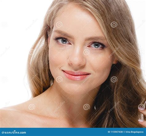 Woman Beauty Skin Care Close Up Portrait Blonde Hair Studio On W Stock Photo Image Of Brunette