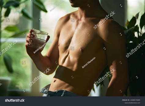 Man Naked Torso Denim Shorts Holds Stock Photo Shutterstock