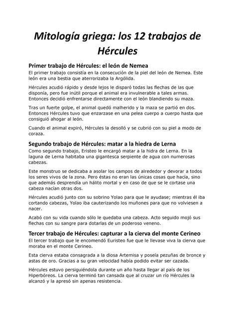 Trabajos De Hercules Mitolog A Griega Los Trabajos De H Rcules