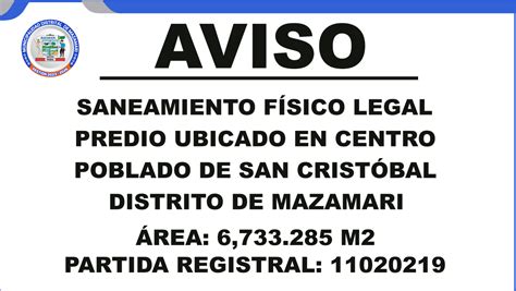 Aviso de Saneamiento Físico Legal Campañas Municipalidad Distrital