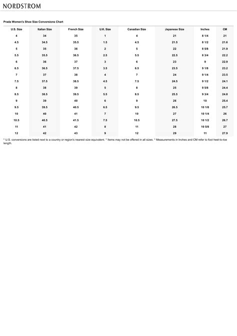 Women's Shoe Size Conversions Chart - Prada Download Printable PDF ...