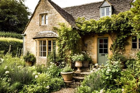 Beautiful country cottage house and garden in the style of the English