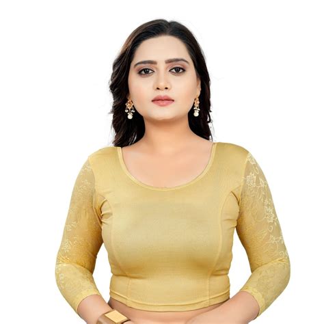 Golden Stitched Cotton Lycra Stretchable Blouse At Rs 350 Piece In Surat