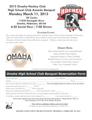 Fillable Online Banquet Registration Form Sport Ngin Fax Email