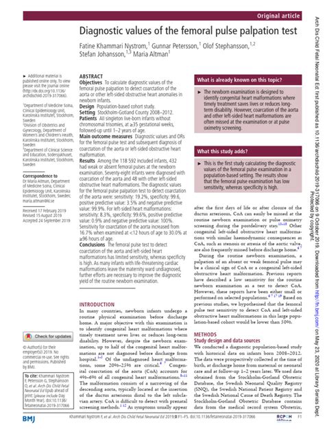 Diagnostic Values of The Femoral Pulse Palpation Test | PDF | Pulse ...